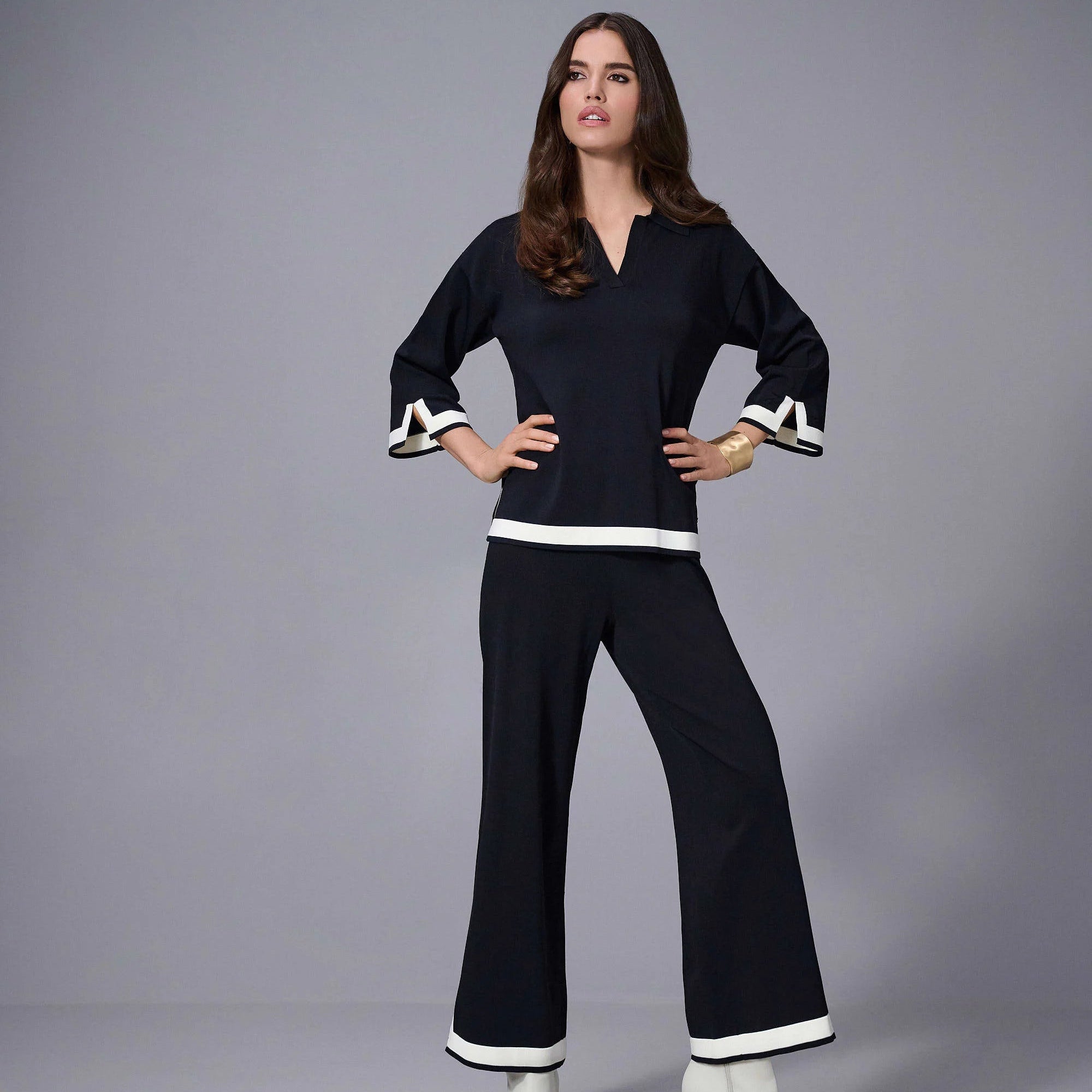 Sweater Knit Colour Block Culotte Pants by Joseph Ribkoff
