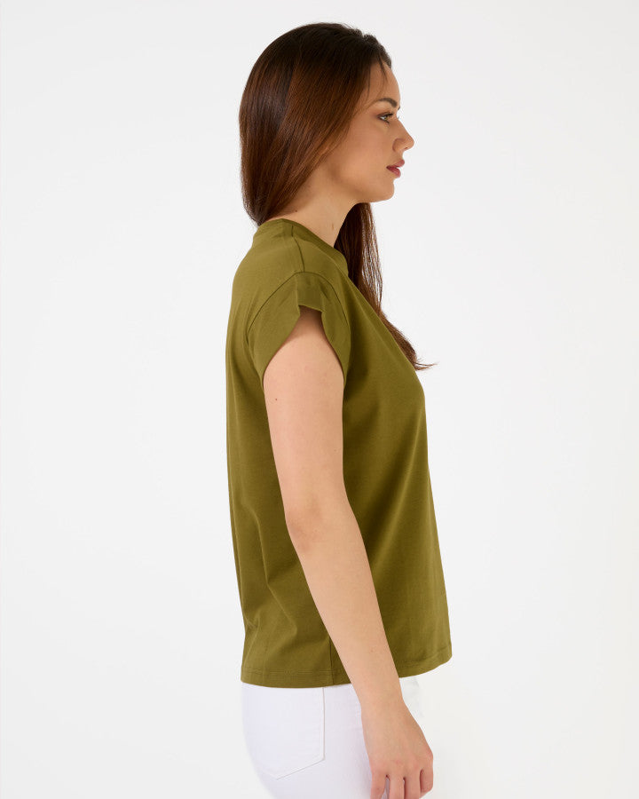 Cuff Sleeve Embroided Logo Tee by Stella & Gemma - Moss - Stella & Gemma