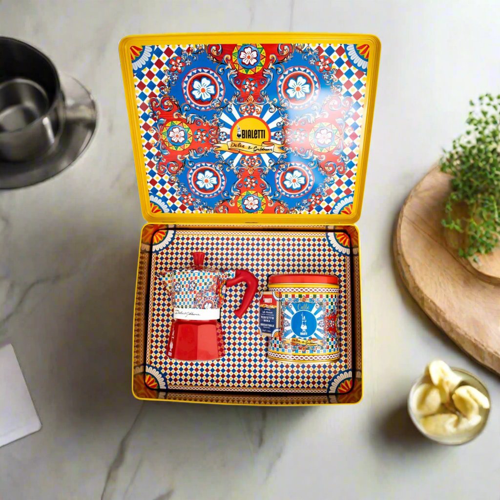 Dolce & Gabbana Moka 3 cup and coffee tin by Bialetti