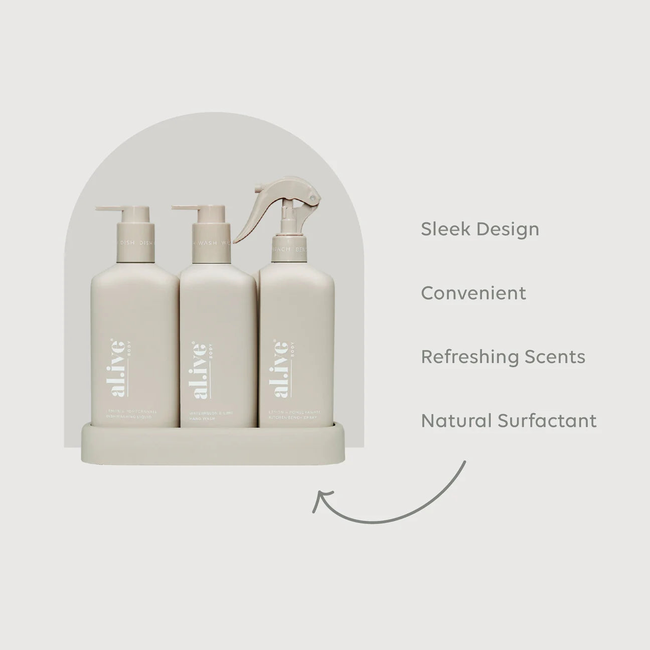 Kitchen Trio - by Al.ive - Handwash, Bench Spray & Dishwashing Liquid