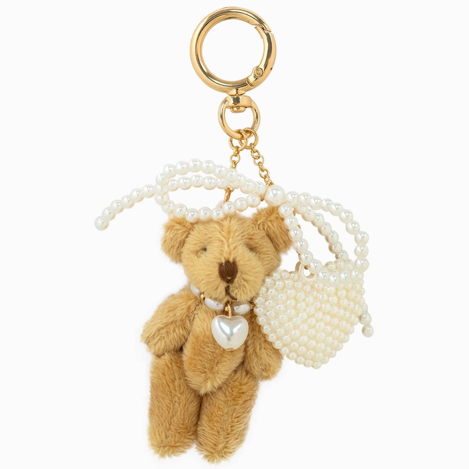 Plush Bear Pearlized Bow Heart Bag Charm