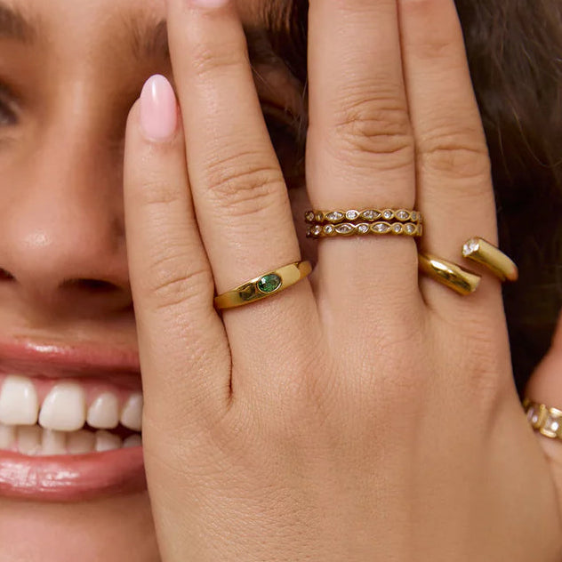 Aria Gold Ring - Emerald by Arms of Eve