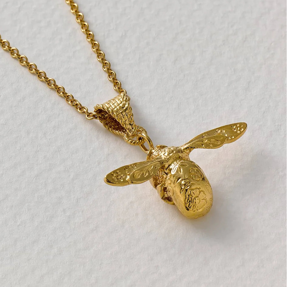 Floral Engraved Bumblebee Necklace by Alex Monroe