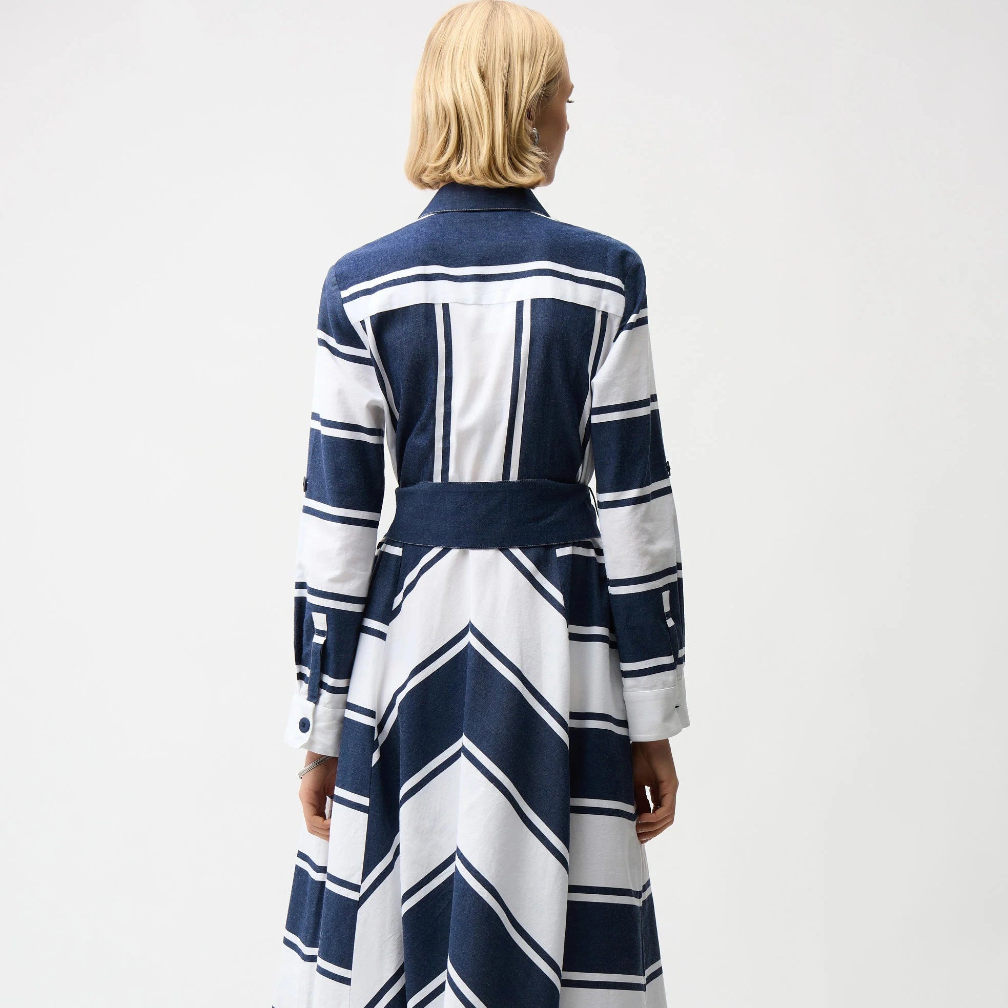 Cotton Stripe Print Fit and Flare Shirt Dress with Reversible Sash by Joseph Ribkoff