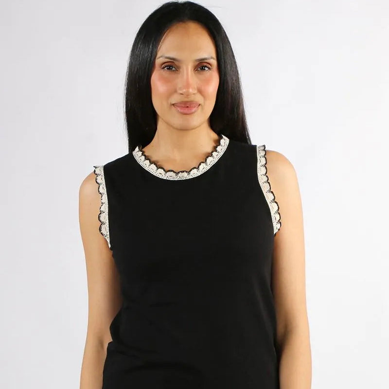 Francesca lace trim top by Ping Pong - Black / Vanila