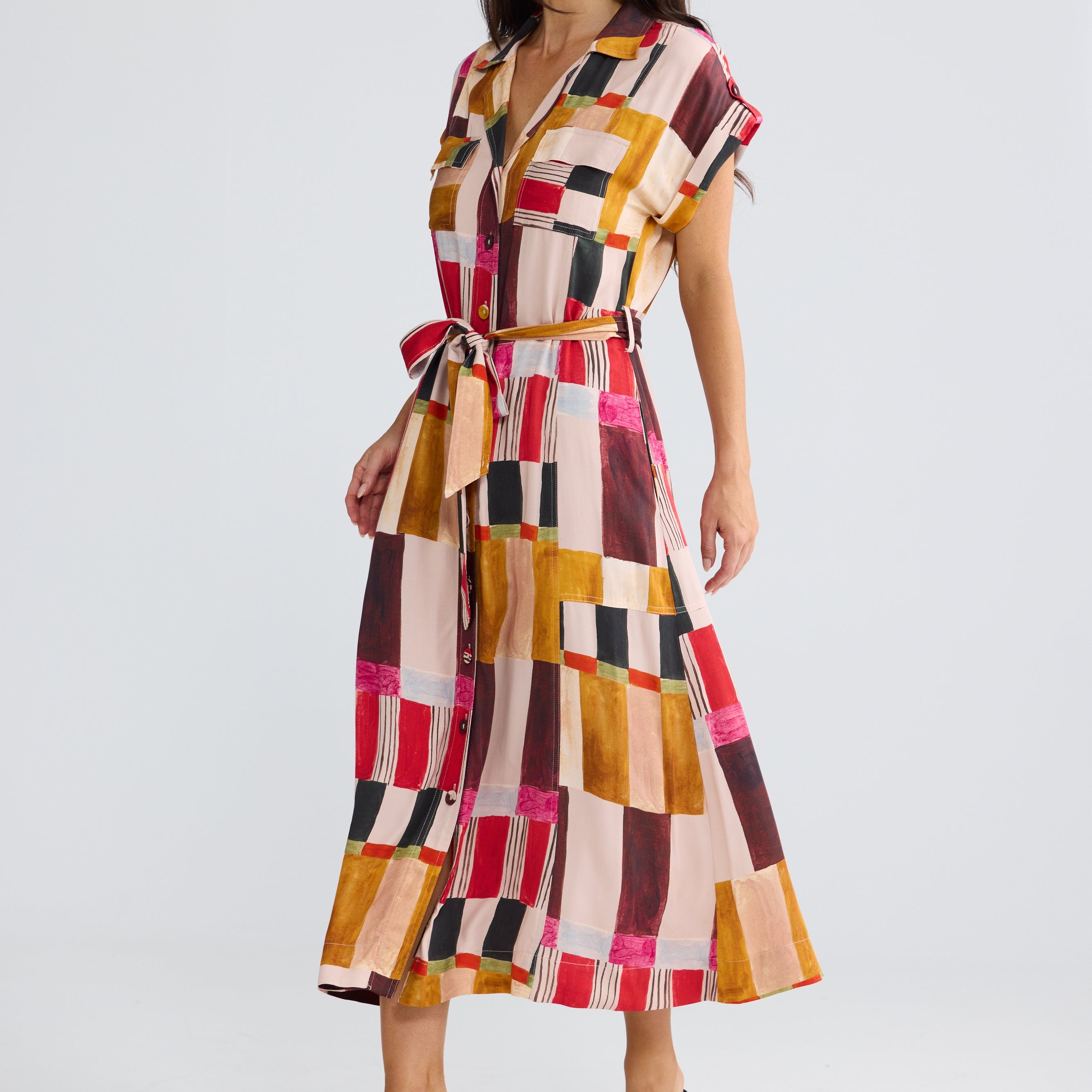 Portia Dress Painterly Geo Print by Brave & True