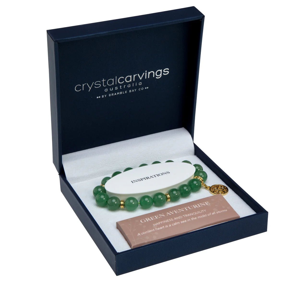 Green Aventurine Tree Of Life gold charm bracelet by Bramble Bay