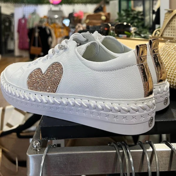 White leather sneaker by LaVish - Gold Heart