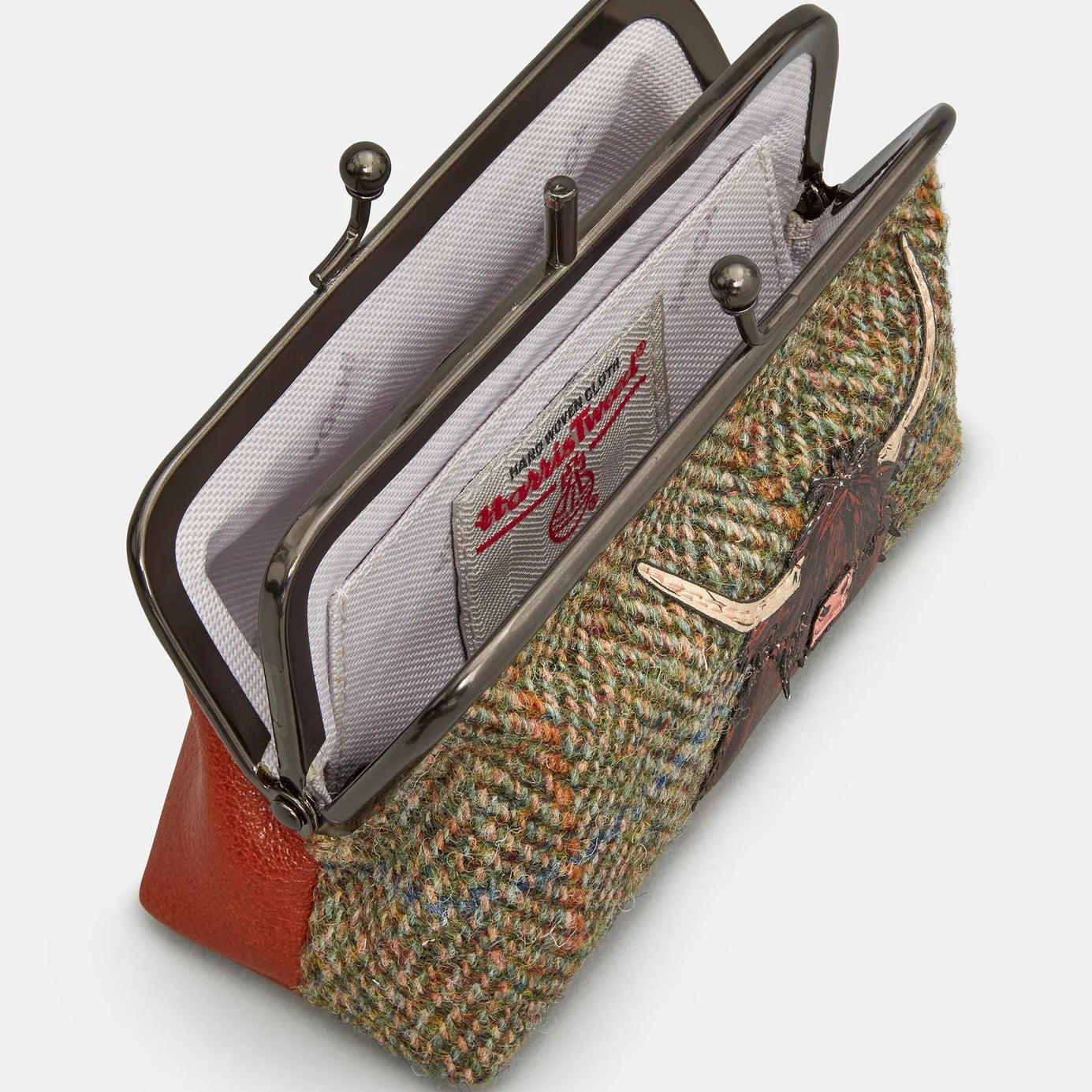 Highland Cow Harris Tweed & Brown Leather Aubrey Frame Purse