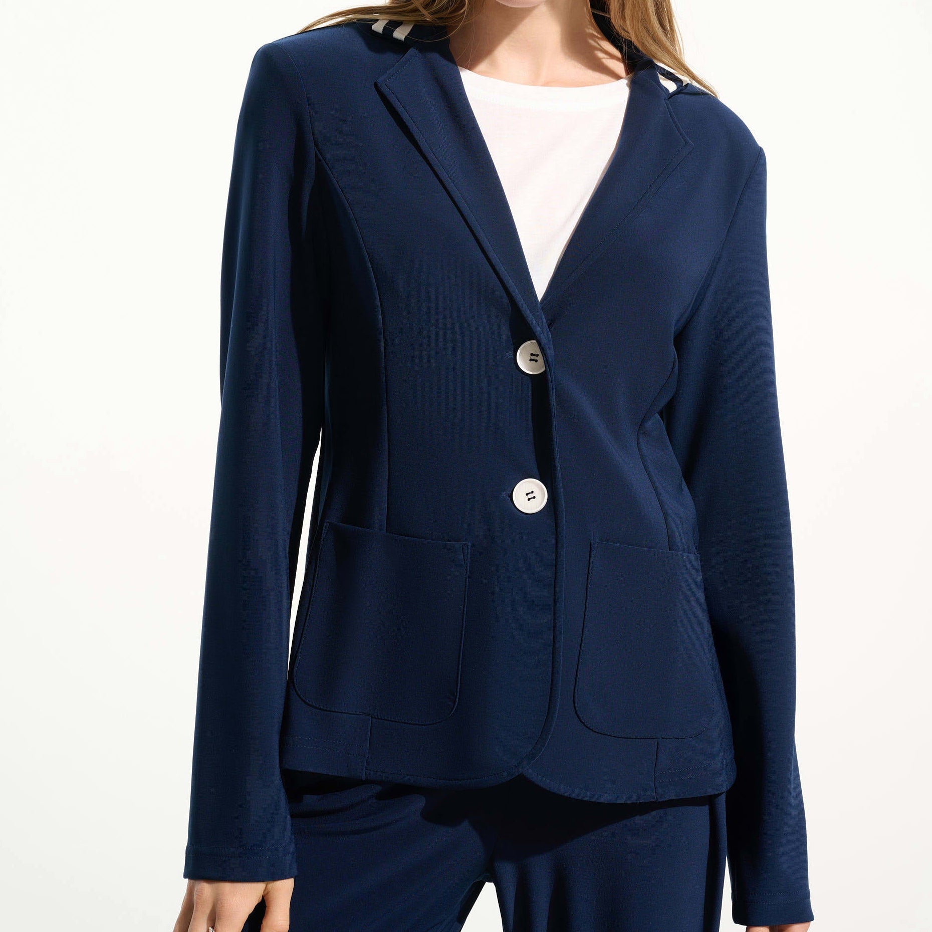 Silky Knit Fitted Blazer With Stripe Band Detail by Joseph Ribkoff