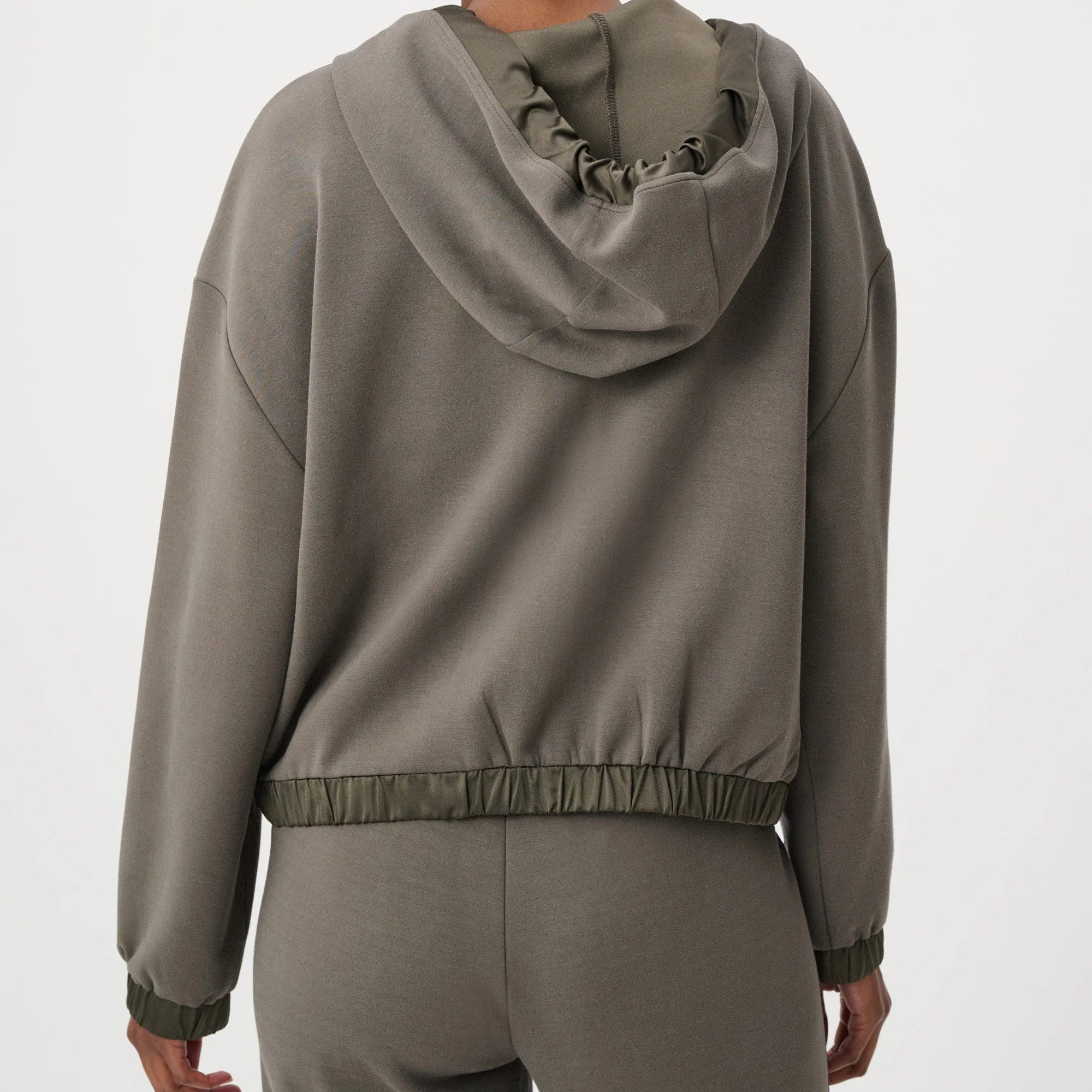 Scuba Jersey And Satin Hooded Boxy Jacket by Joseph Ribkoff