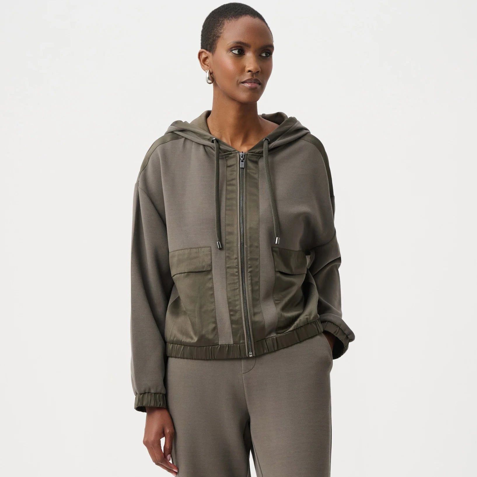 Scuba Jersey And Satin Hooded Boxy Jacket by Joseph Ribkoff