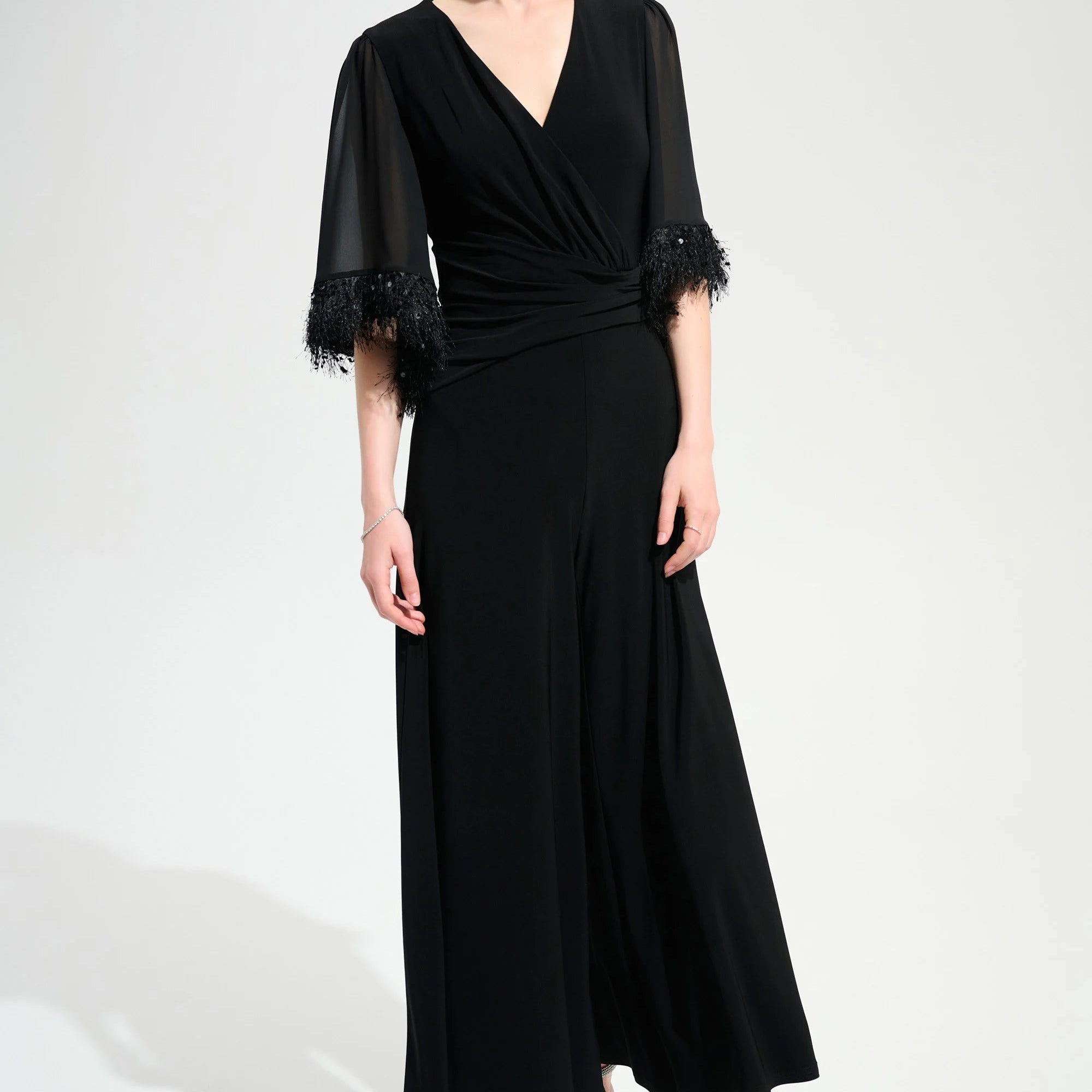 Signature | Silky Knit Wide Leg Jumpsuit With Chiffon Sleeves by Joseph Ribkoff