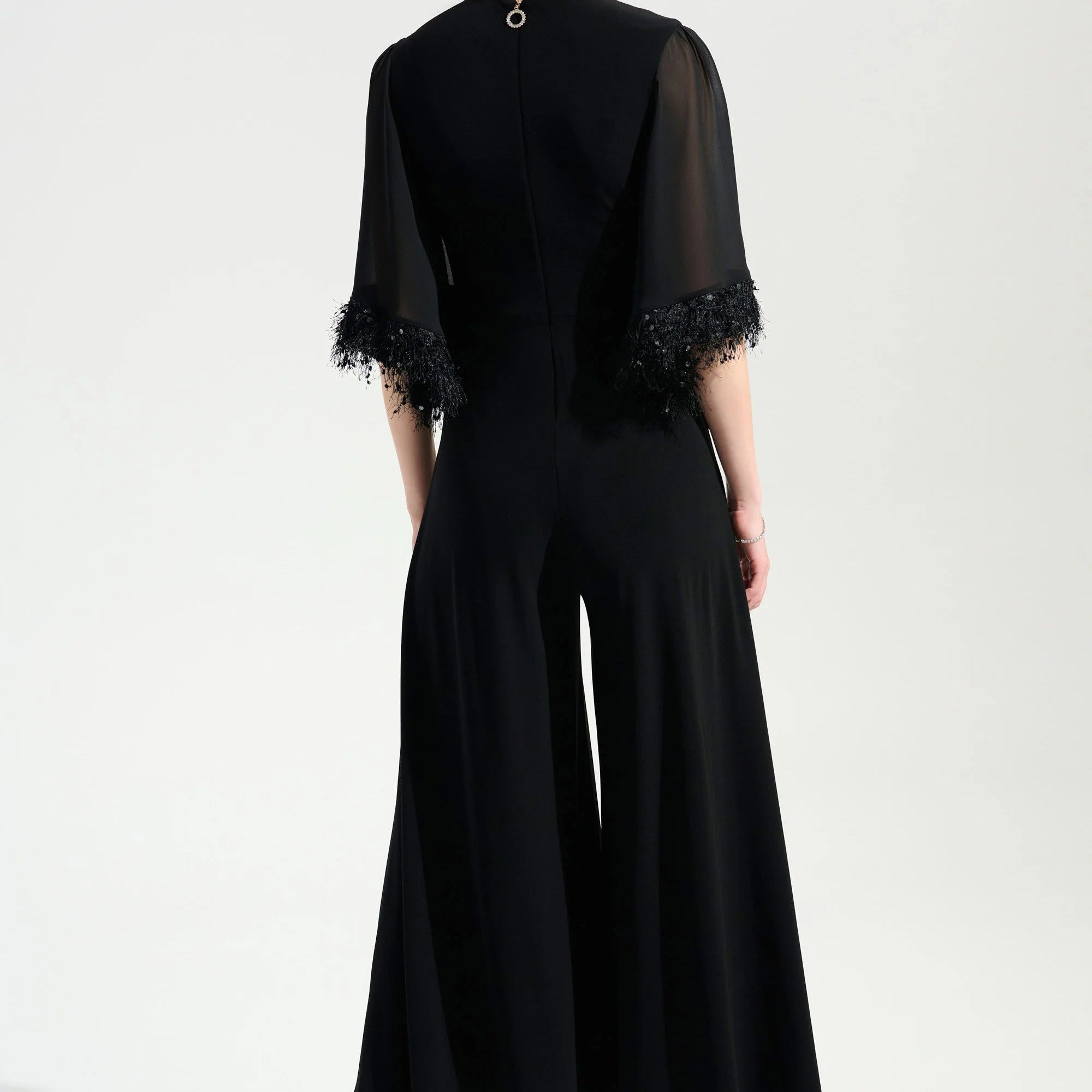 Signature | Silky Knit Wide Leg Jumpsuit With Chiffon Sleeves by Joseph Ribkoff