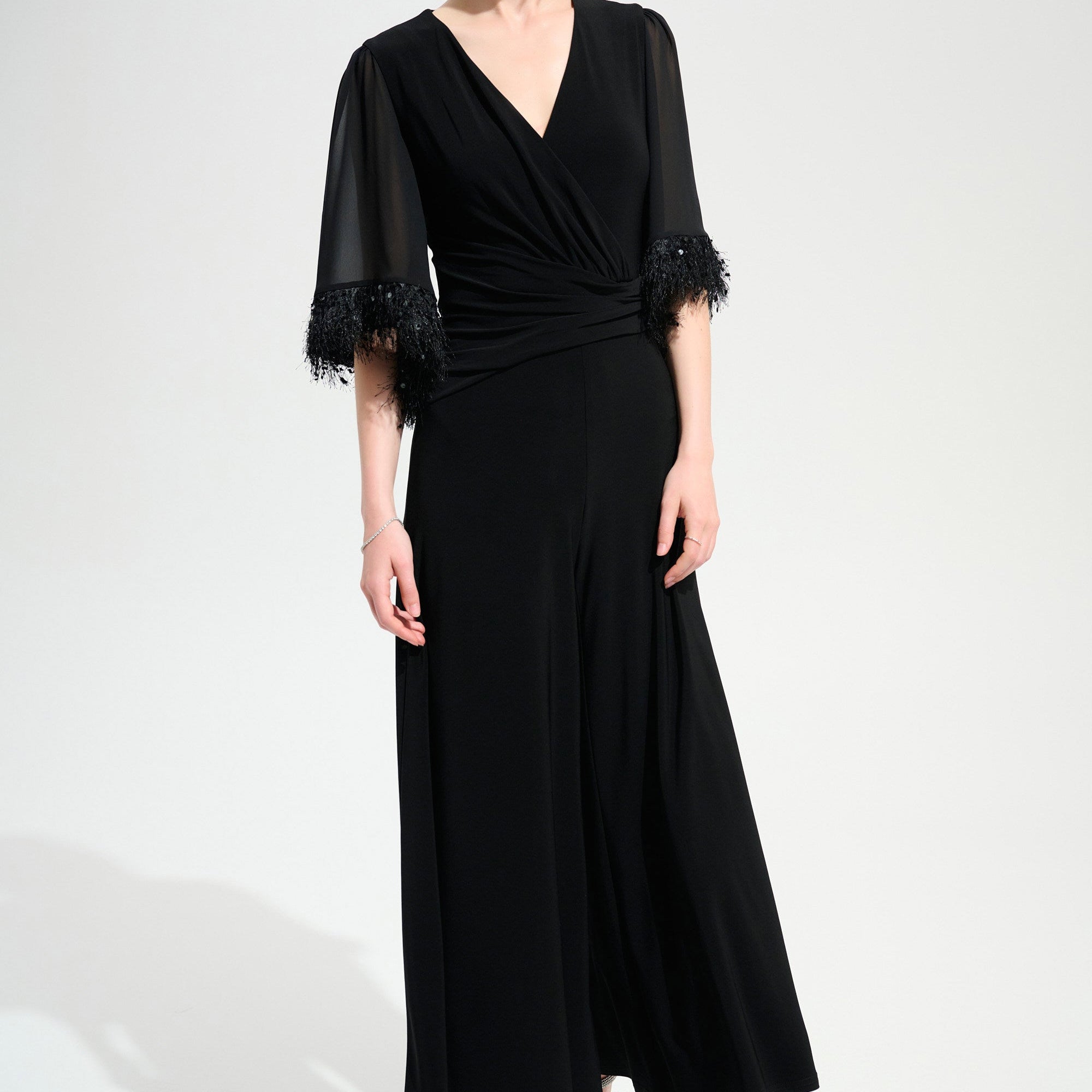Signature | Silky Knit Wide Leg Jumpsuit With Chiffon Sleeves by Joseph Ribkoff