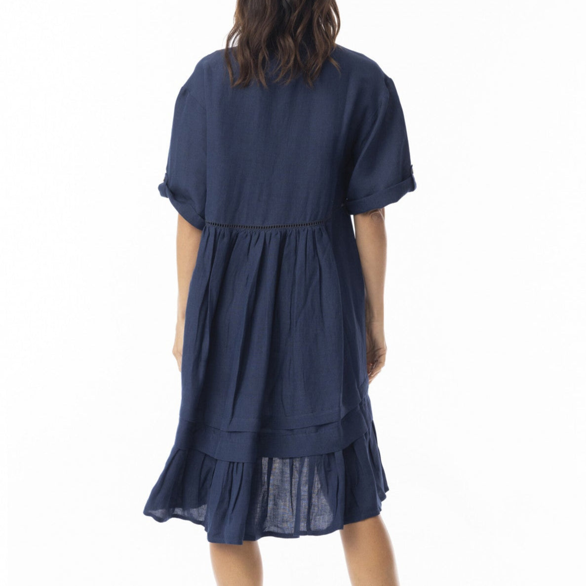 Linen Solid Dress layers 3/4 sleeve by Orientique