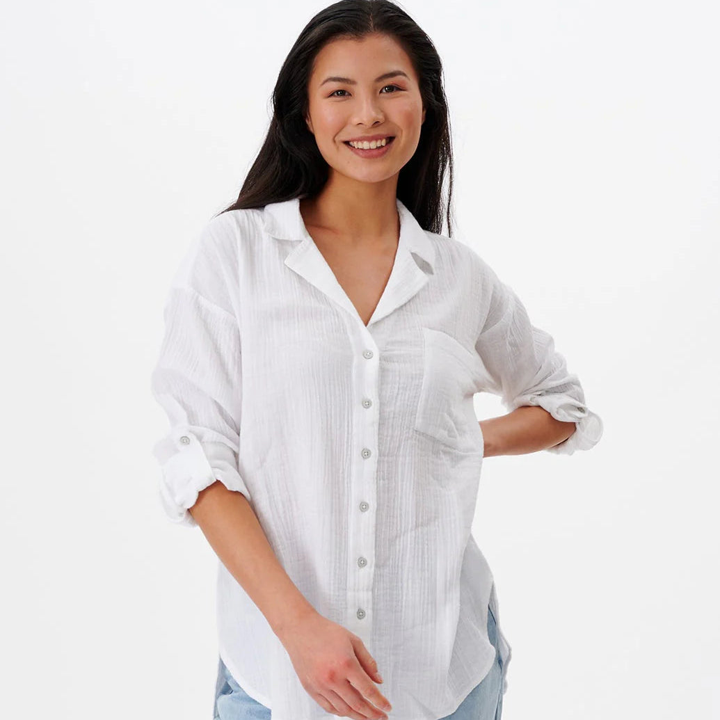 Premium Surf Long Sleeve Button Up Shirt by Rip Curl - White