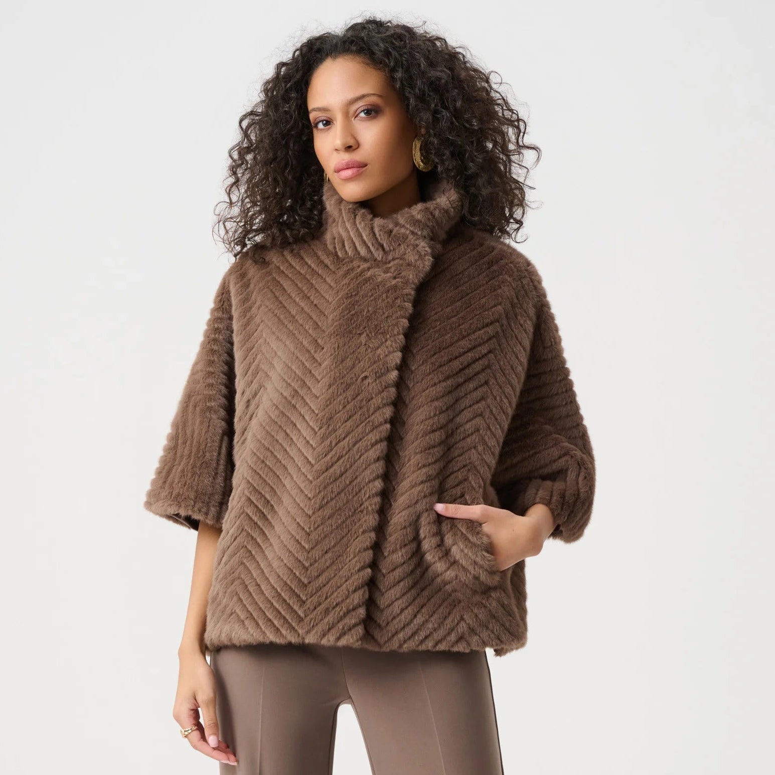 Chevron Faux Fur Cape-Style Jacket by Joseph Ribkoff