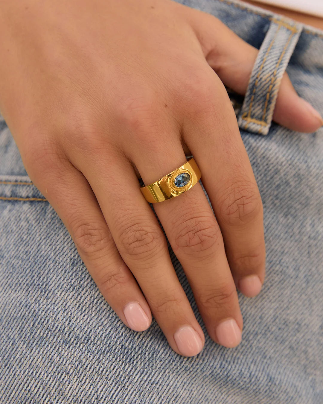 Neve Gold Ring by Arms of Eve - Sapphire