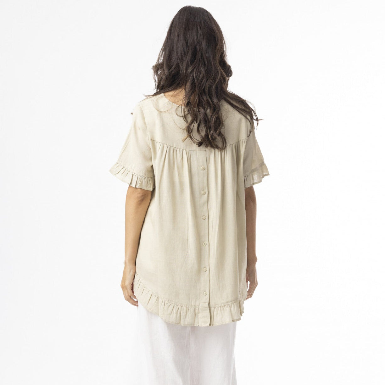 Linen essentials top frill by Orientique - Sand