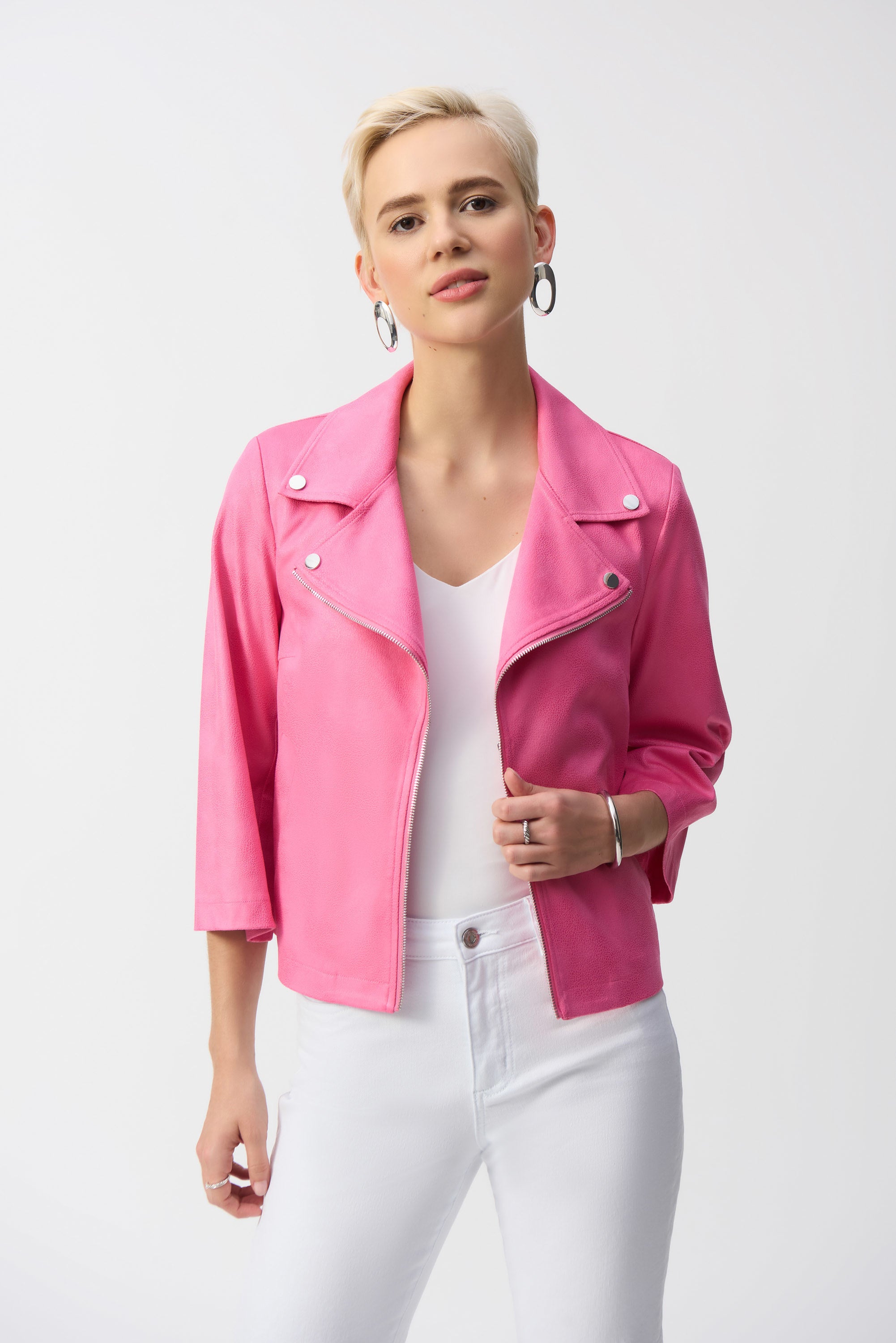 Foiled Faux Suede Swing Jacket by Joseph Ribkoff - Bubblegum