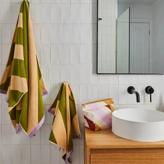 Pistachio Stripe Bath Towel by Mosey Me
