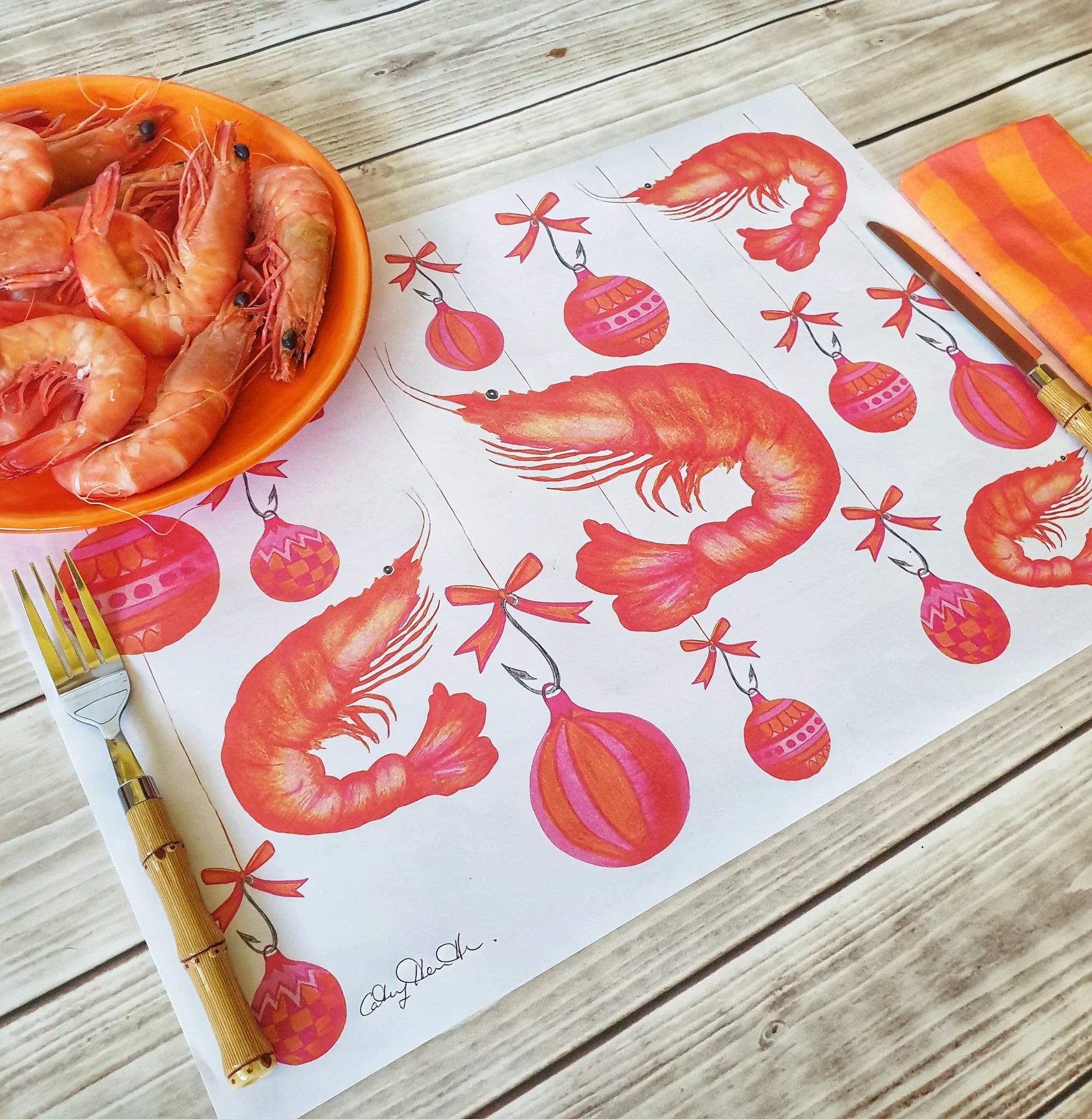 Christmas Placemats by Cathy Hamilton - Prawn