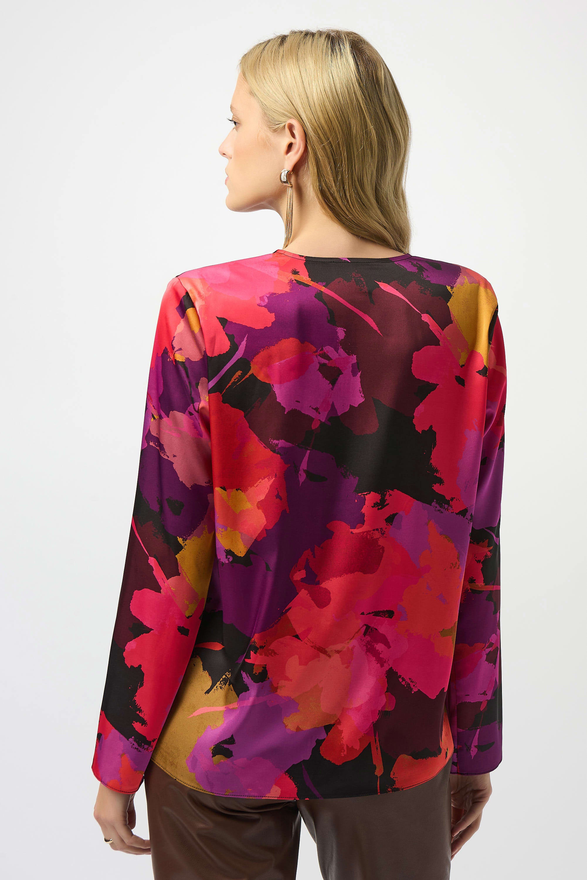 Recycled Satin Floral Print Straight Top by Joseph Ribkoff