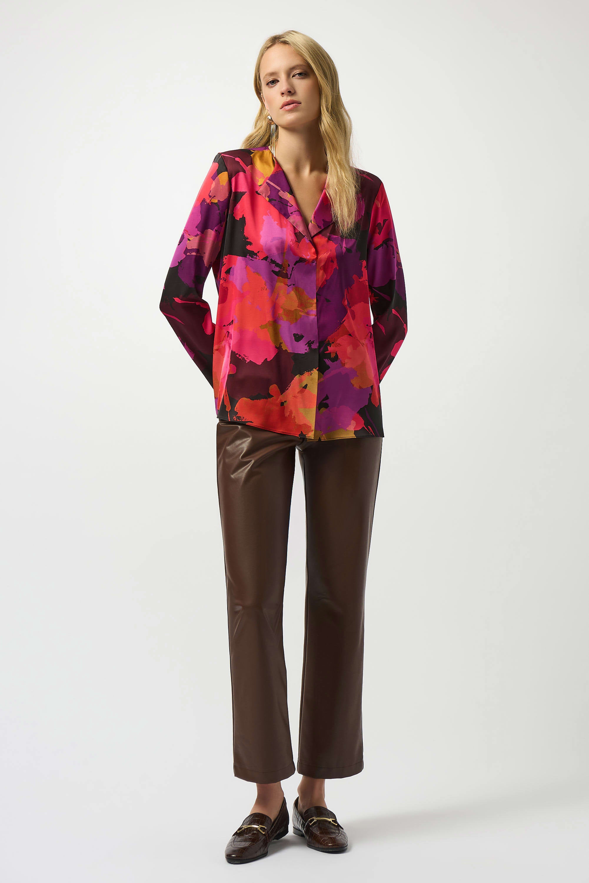 Recycled Satin Floral Print Straight Top by Joseph Ribkoff