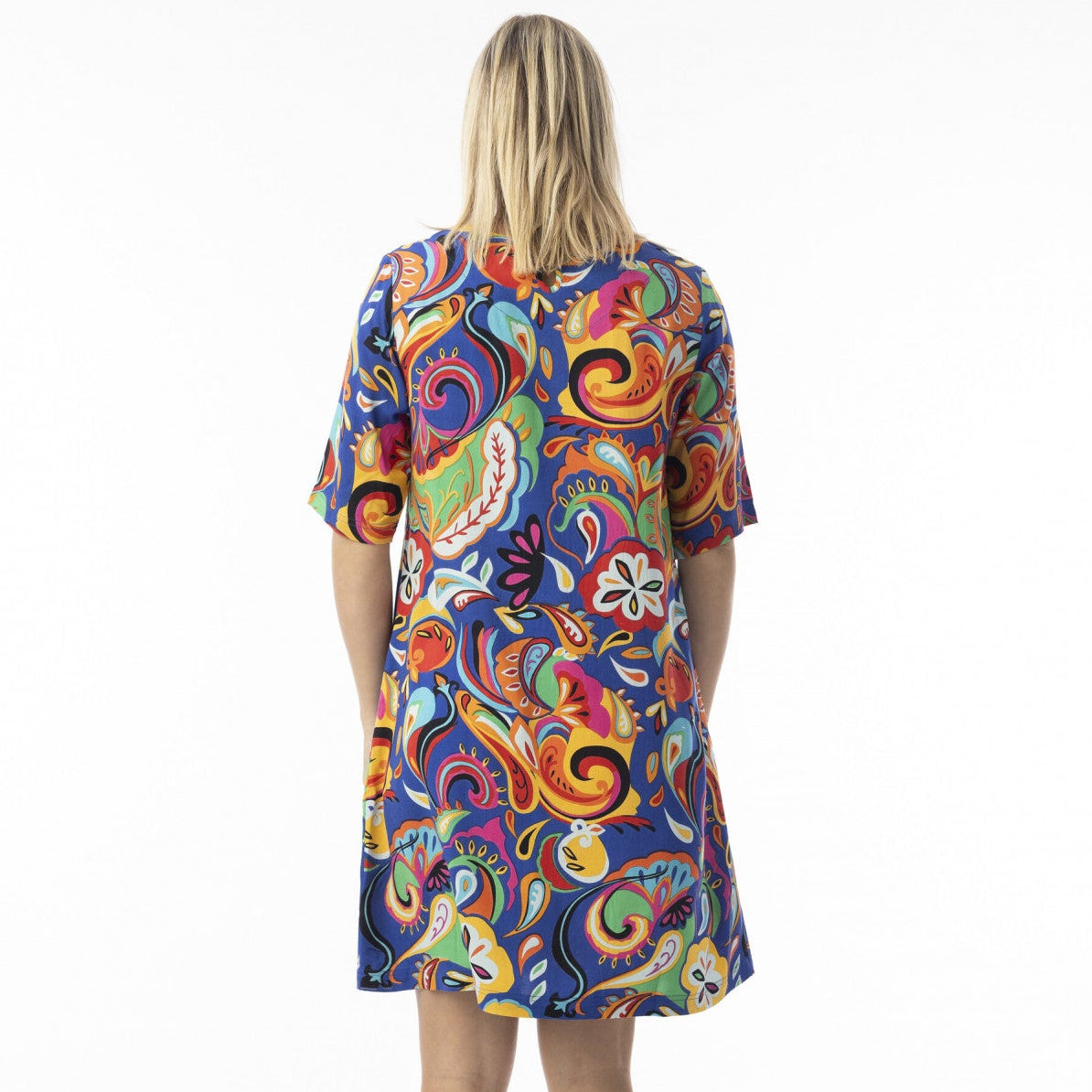 Printed Cotton Dress Contemporary Elbow Sleeve by Orientique