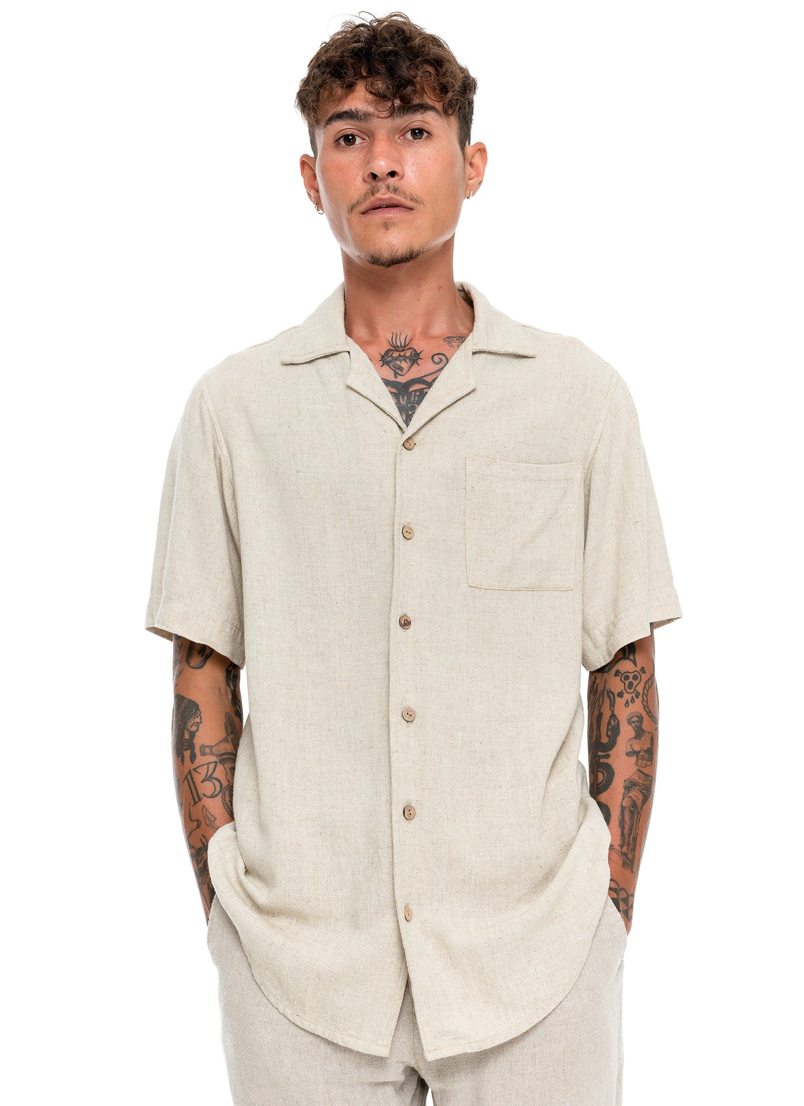 Seaside Linen Short Sleeve Shirt by Lost in Nowhere - Sandy Beige