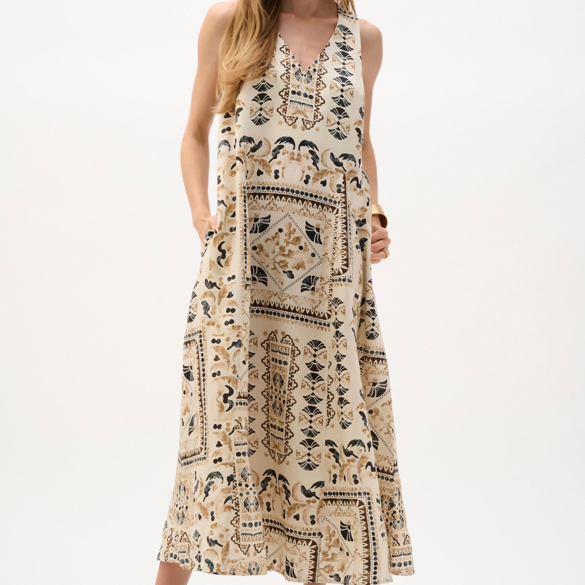 Linen Blend Scarf Print A-Line Dress by Joseph Ribkoff
