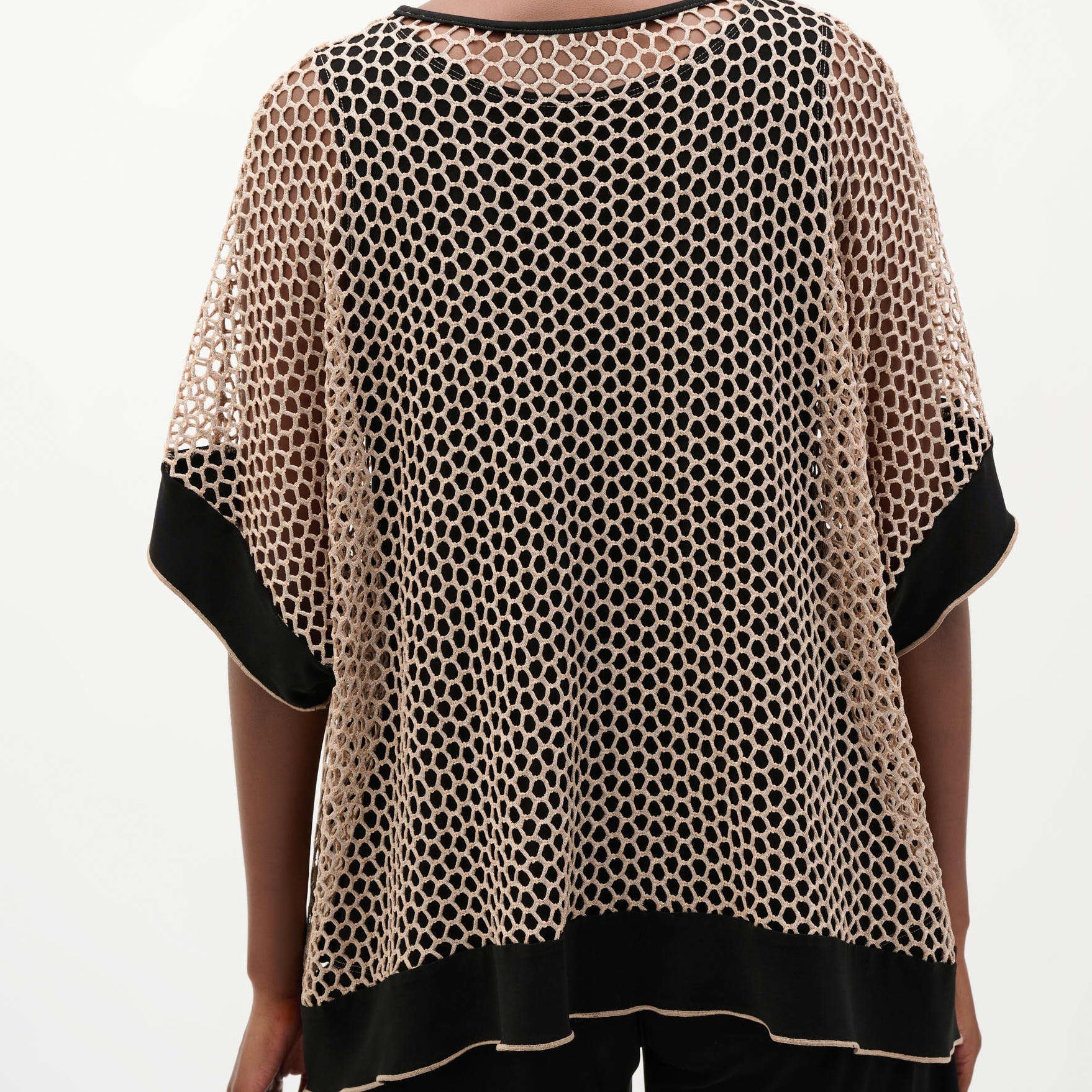 Silky Knit And Mesh Trapeze Top With Contrast Cuffs by joseph Ribkoff