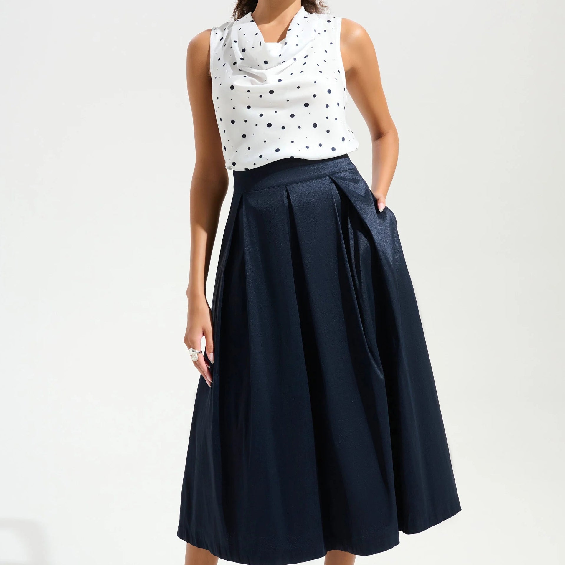 Signature | |Stretch Taffeta Flared Skirt With Box Pleats by Joseph Ribkoff