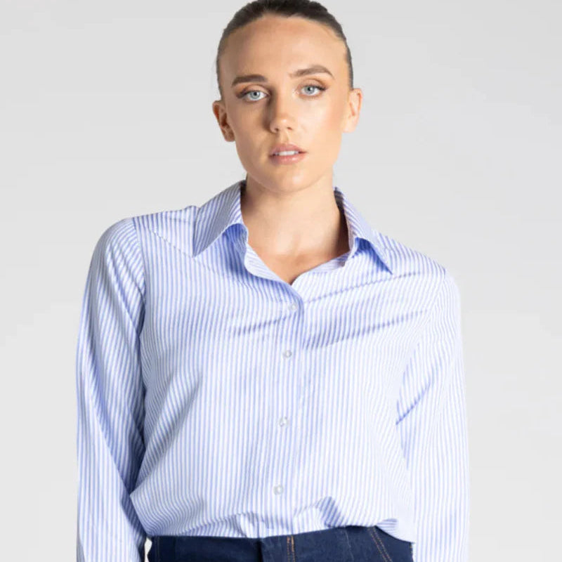 Classic Stripe Shirt | White/Blue Stripe by Two T's