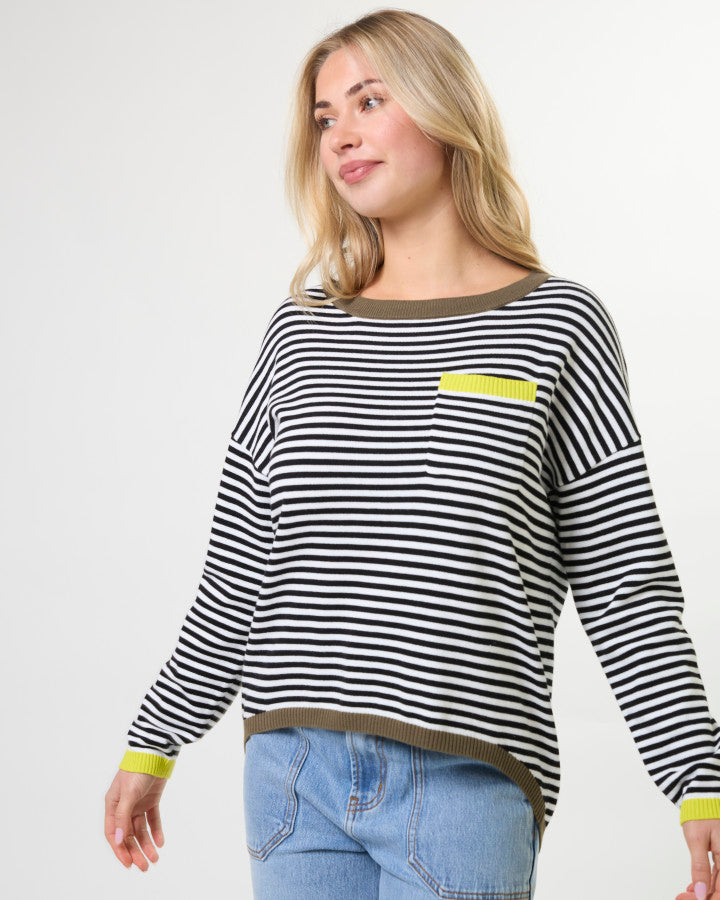 Street Pocket Jumper by Stella + Gemma - Black w/Hint of Lime