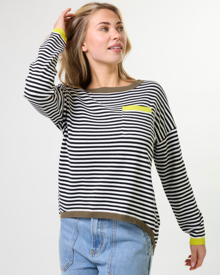 Street Pocket Jumper by Stella + Gemma - Black w/Hint of Lime