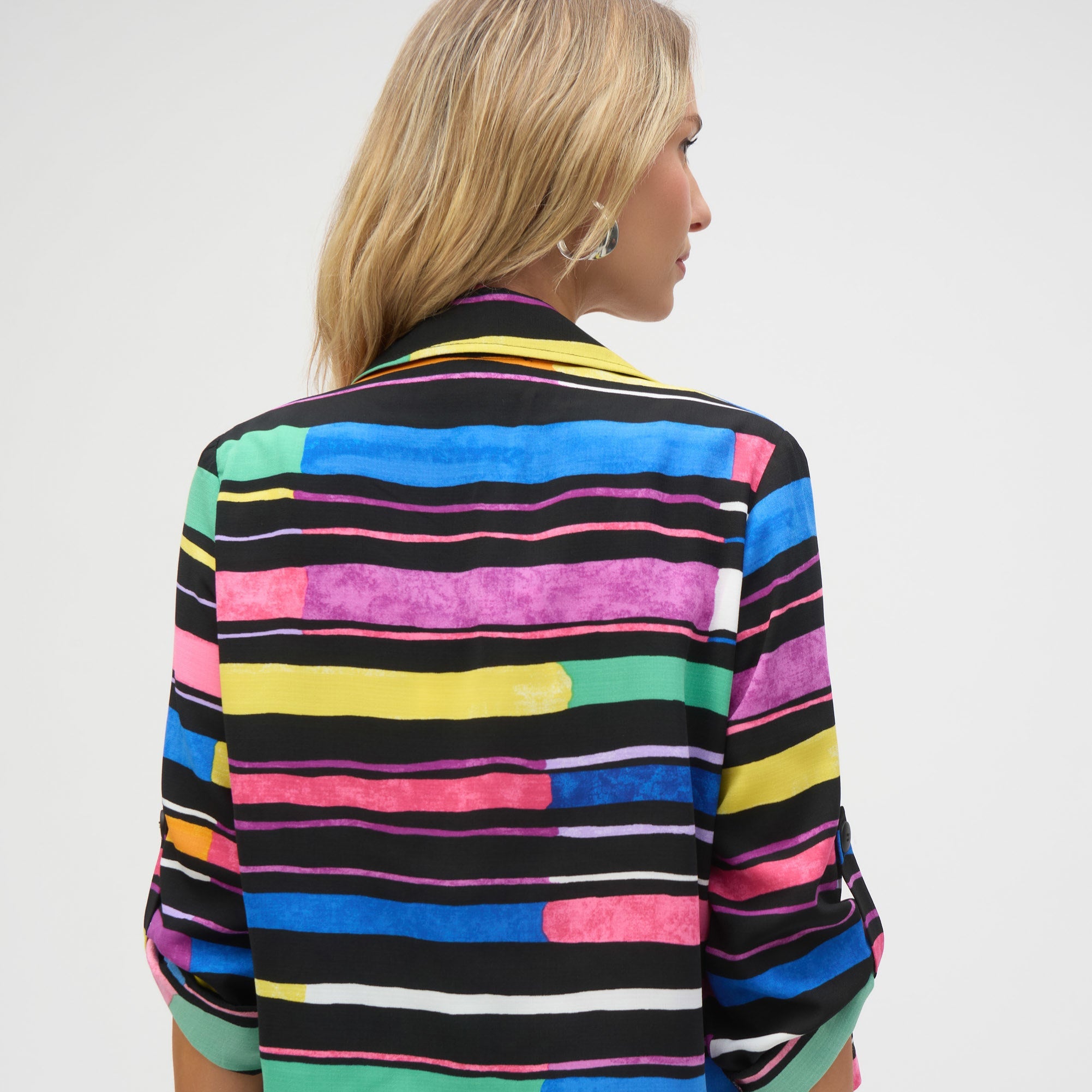 Gauze Stripe Print Short Boxy Blazer by Joseph Ribkoff