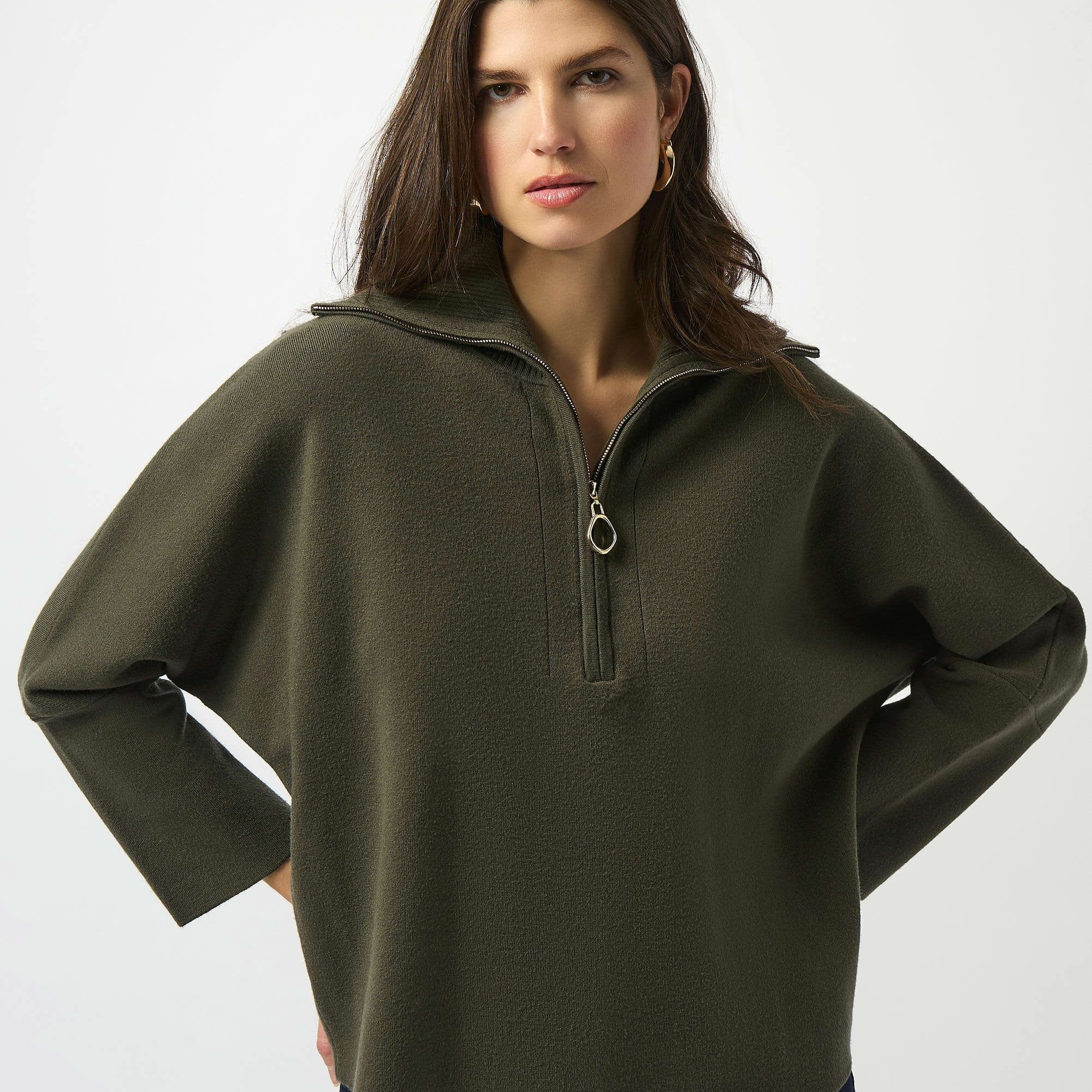 Sweater Knit Boxy Pullover With Zipped Collar by Joseph Ribkoff
