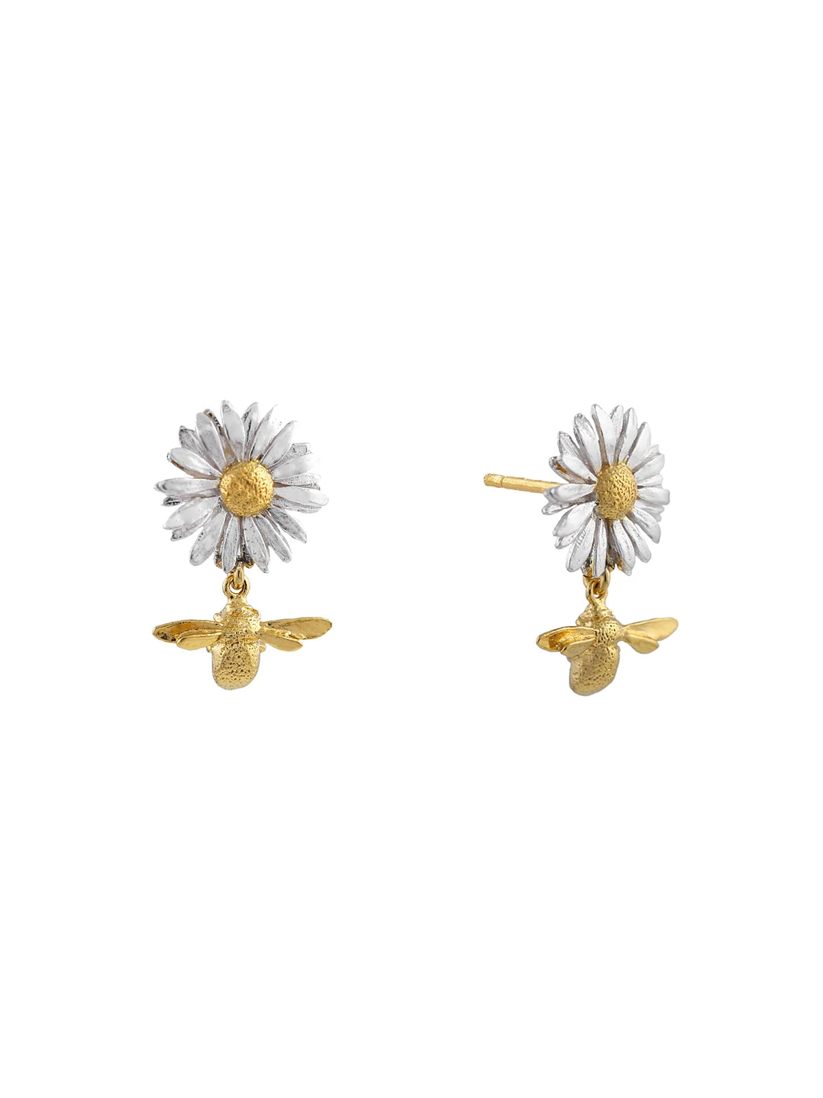 Daisy Stud Earrings with Teeny Tiny Bee Drops by Alex Monroe