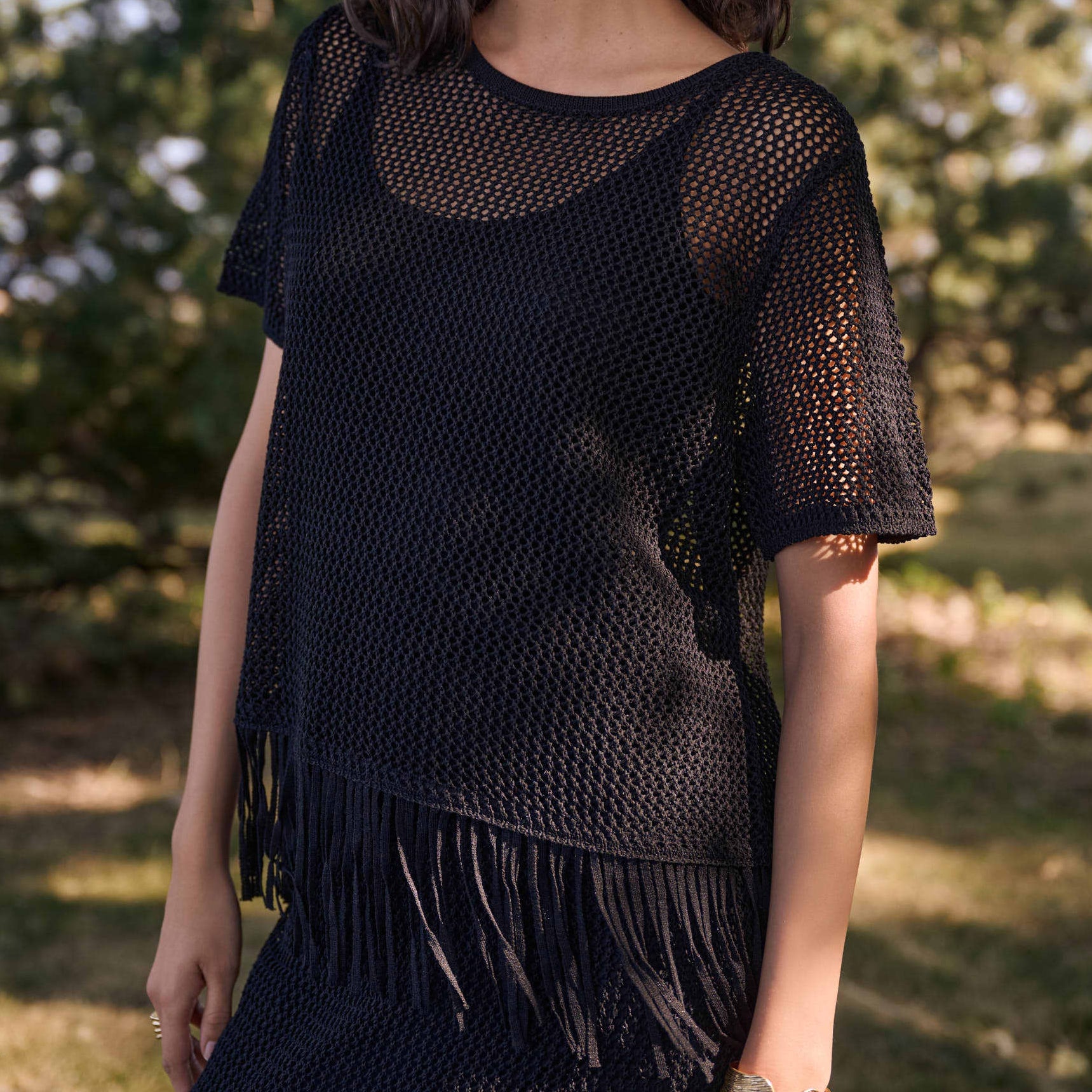 Viscose Sweater Knit Top With Fringe Trim by Joseph Ribkoff