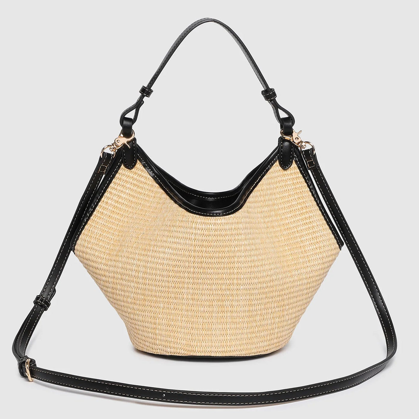 Taya Mini Tote Bag - Raffia/ Black by Louenhide