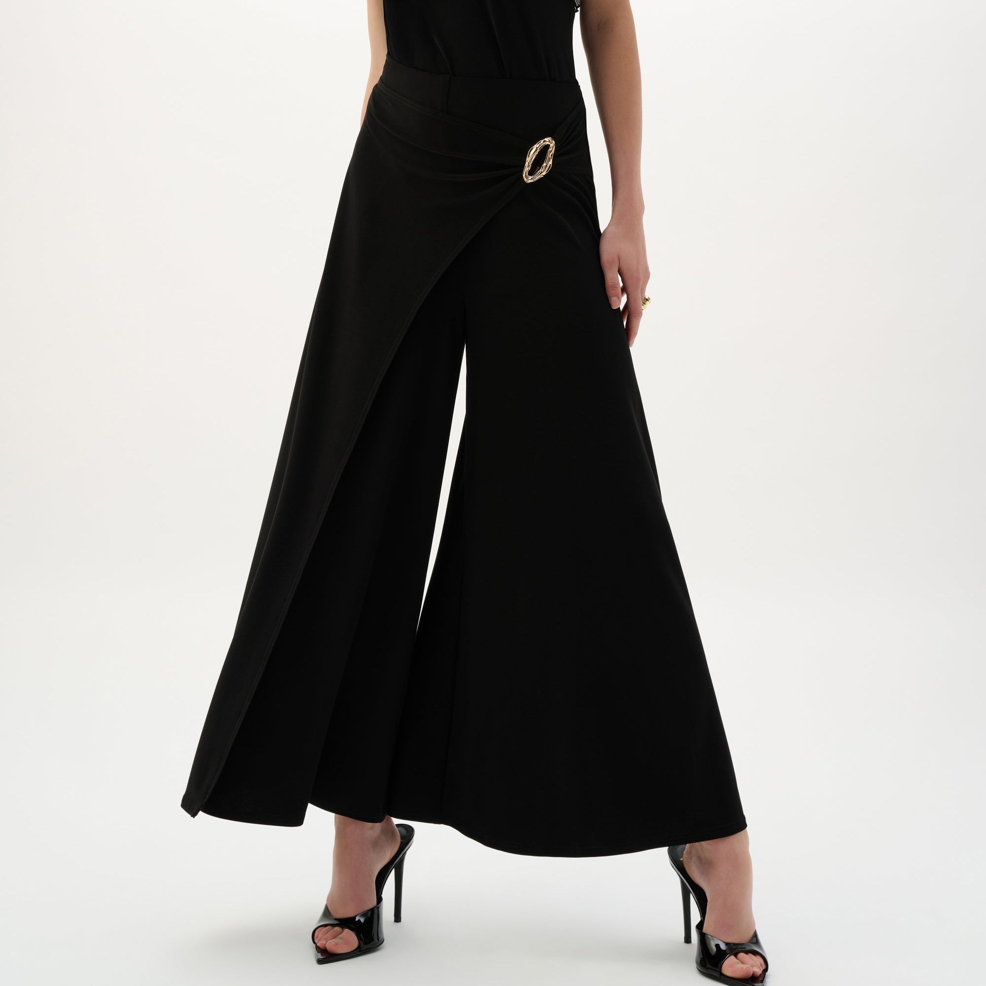 Silky Knit Culotte Pull-On Pants With Buckle Detail by Joseph ribkoff