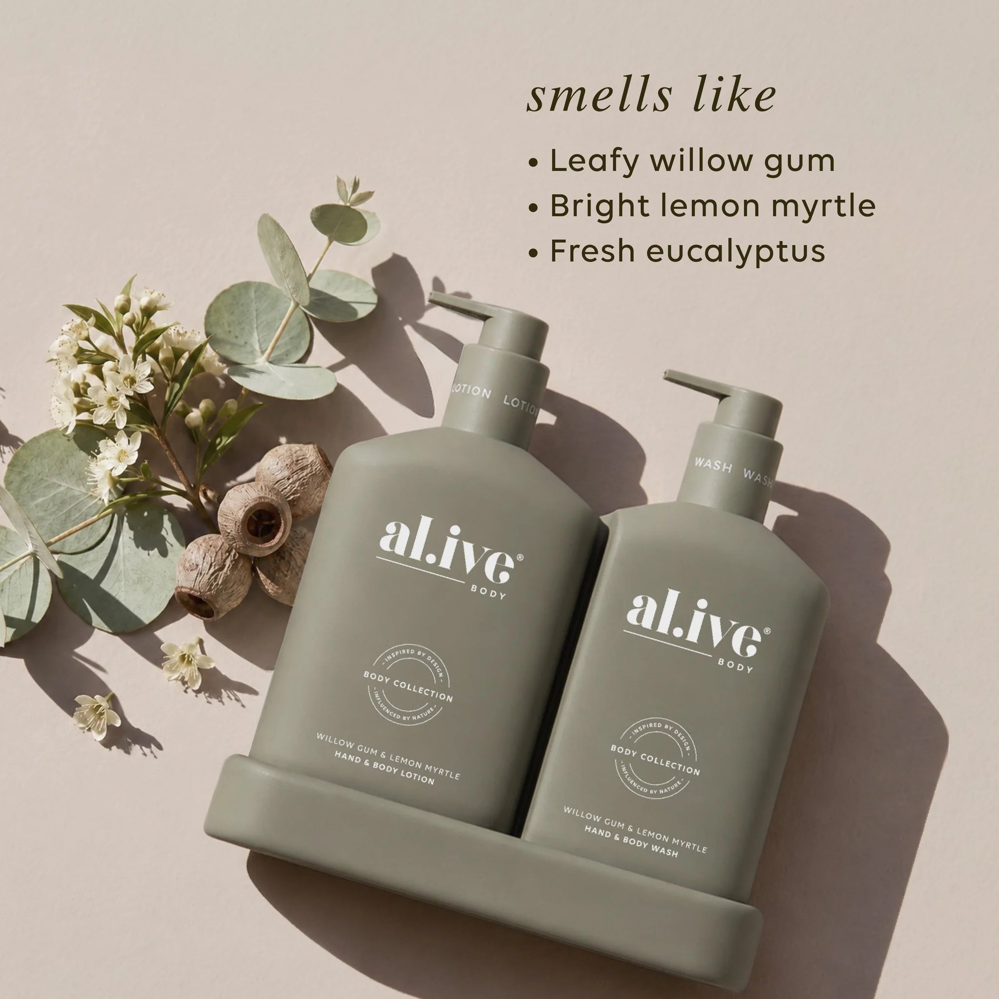 Bathroom duo Hand & Body Wash and Lotion Willow Gum & Lemon Myrtle by Al.ive