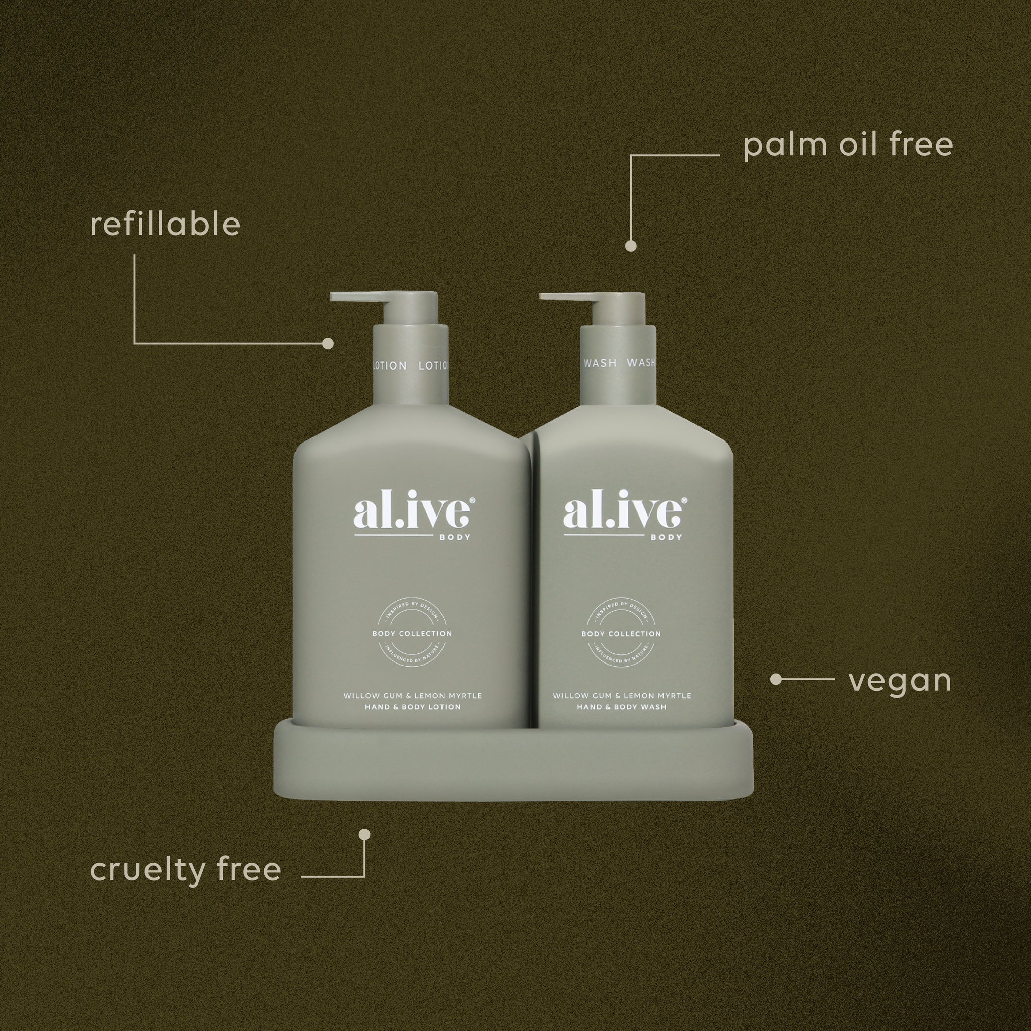 Bathroom duo Hand & Body Wash and Lotion Willow Gum & Lemon Myrtle by Al.ive