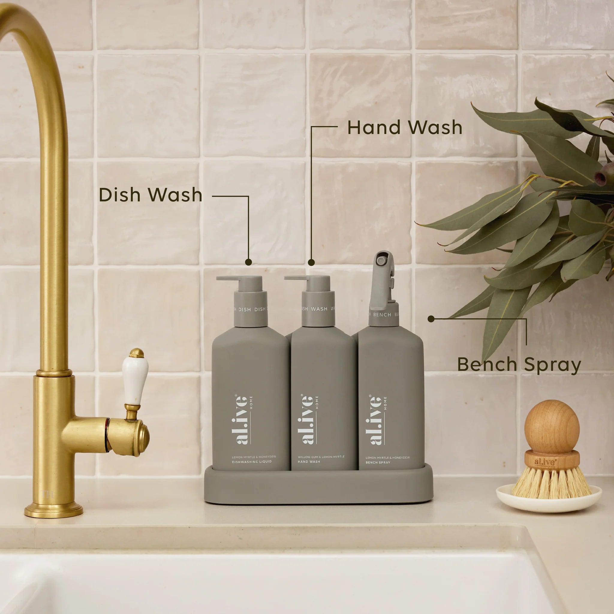 Kitchen trio Dish Wash, Hand Wash and Bench Spray Willow Gum & Lemon Myrtle by Al.ive