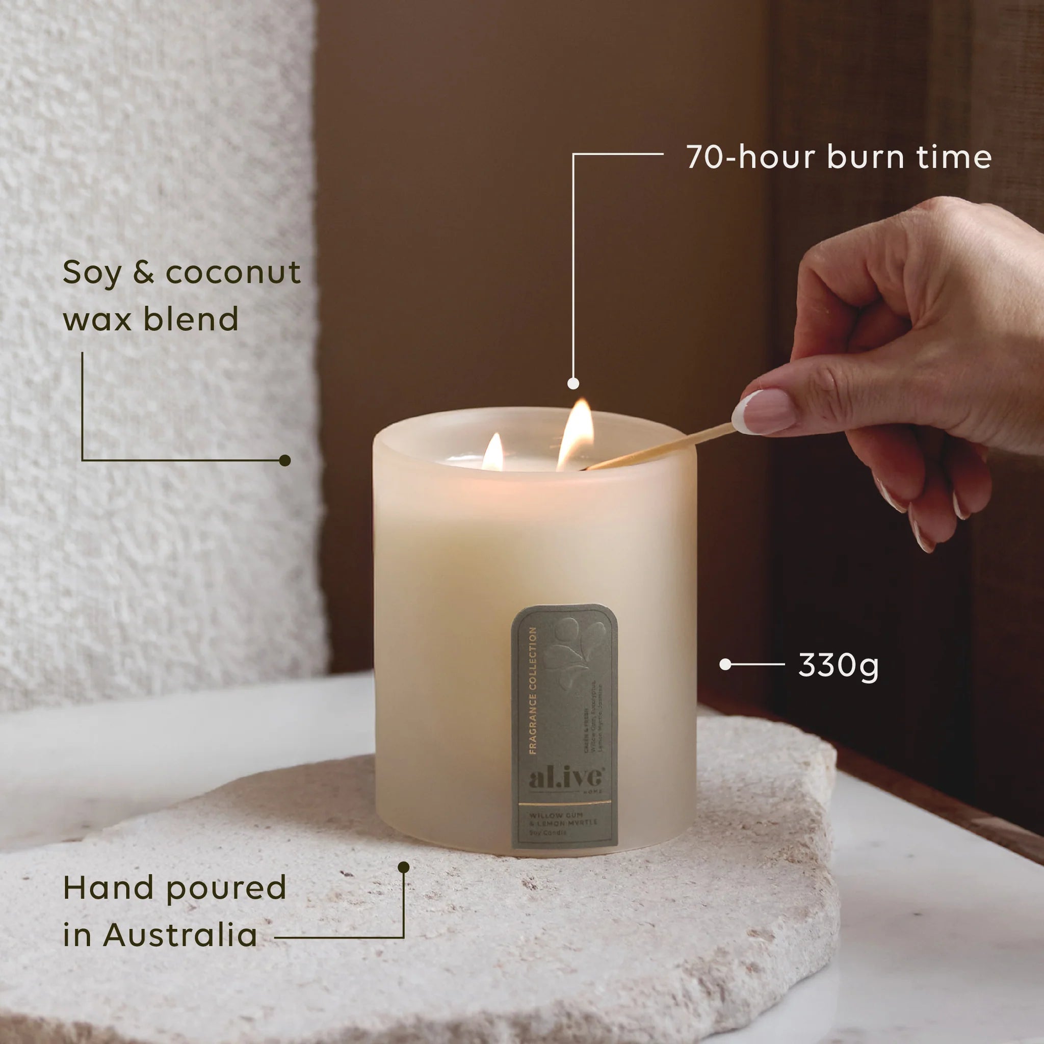 soy candle Willow Gum & Lemon Myrtle by Al.ive