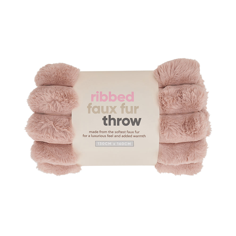 Throw Ribbed Fur  - Dusty Pink