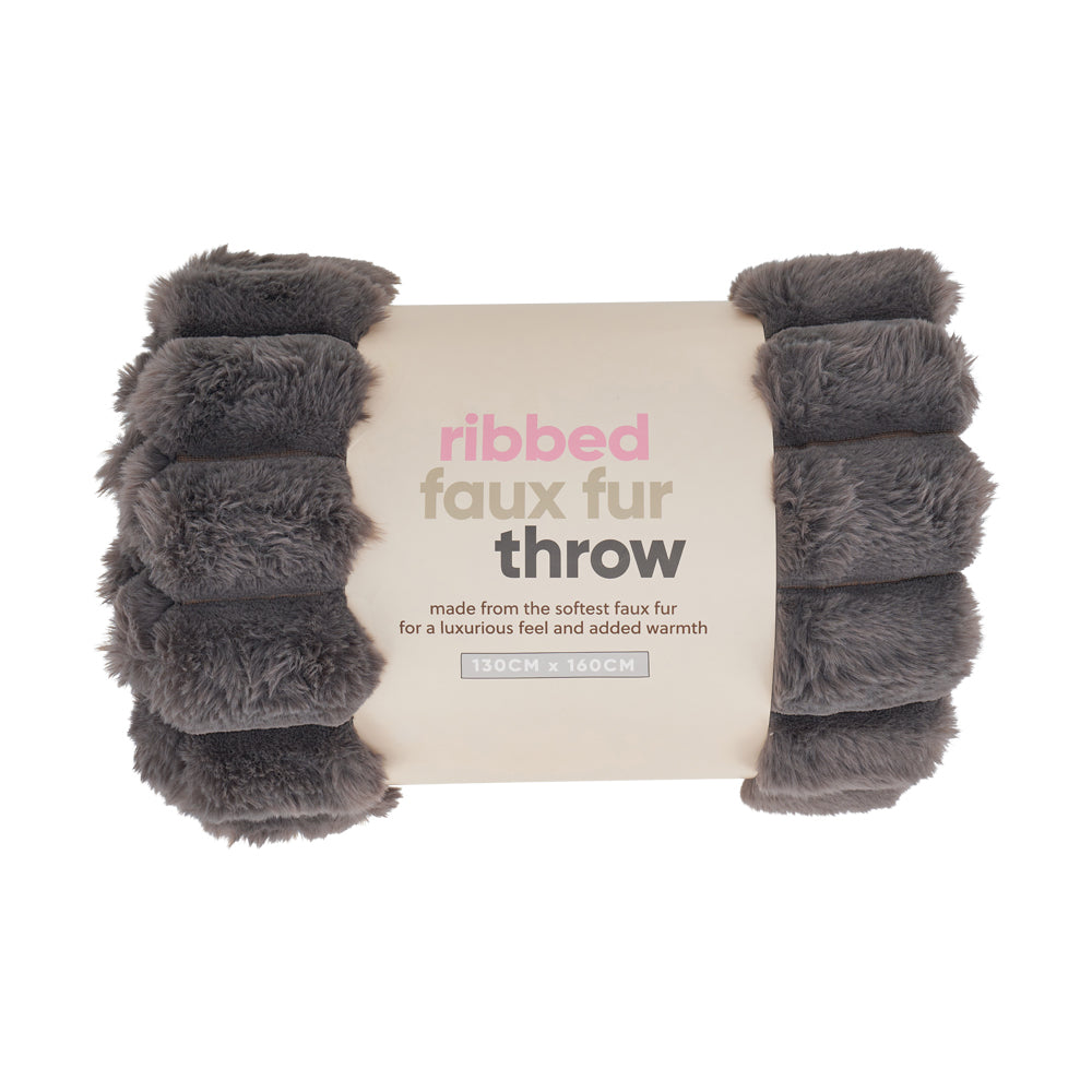 Throw Ribbed Fur  - Grey