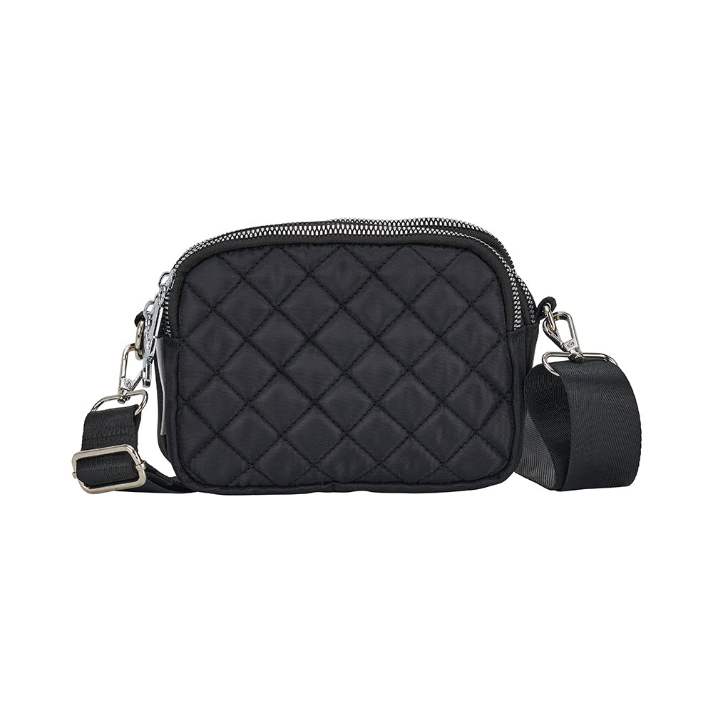 Quilted Travel 3 Zip Bag - Black